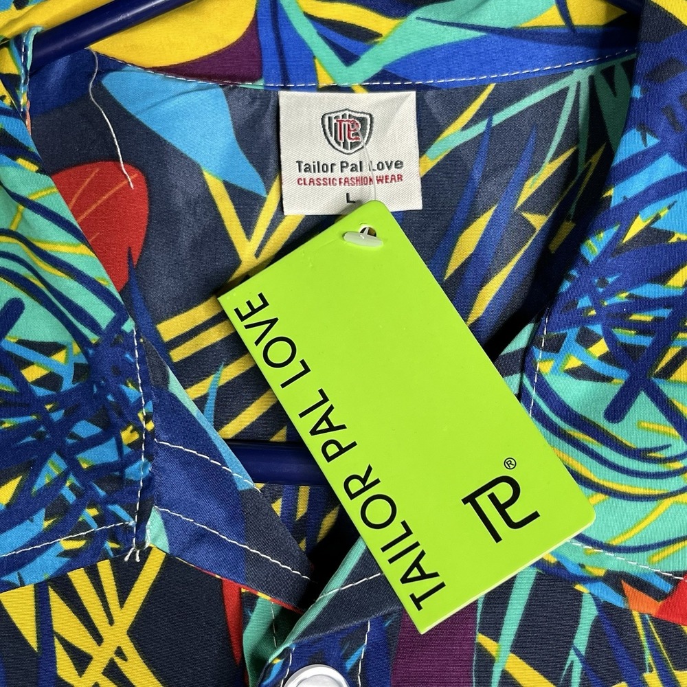 Tailor Pal Love Colorful Hawaiian Shirt Mens Large Button Up Short Sleeve - Picture 2 of 6